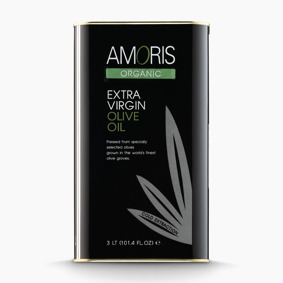 A 3L Tin of Amoris Organic extra virgin olive oil from Crete, Greece.