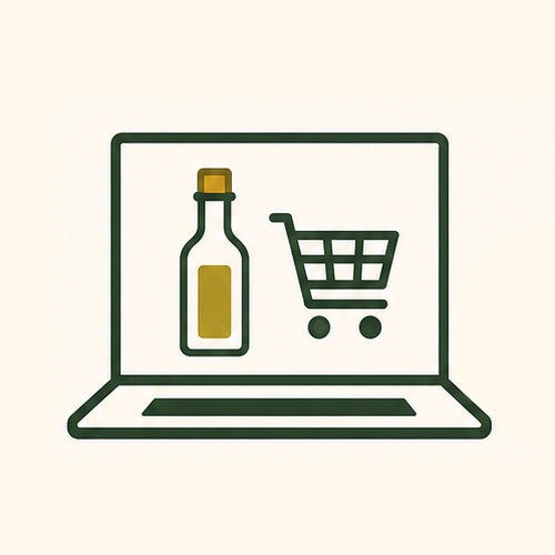 Laptop with a bottle and shopping cart icon on a white background.