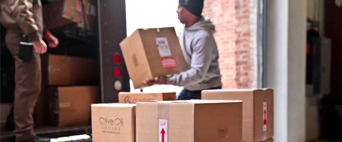 Olive Oil Lovers staff shipping orders from our warehouse in New Jersey.